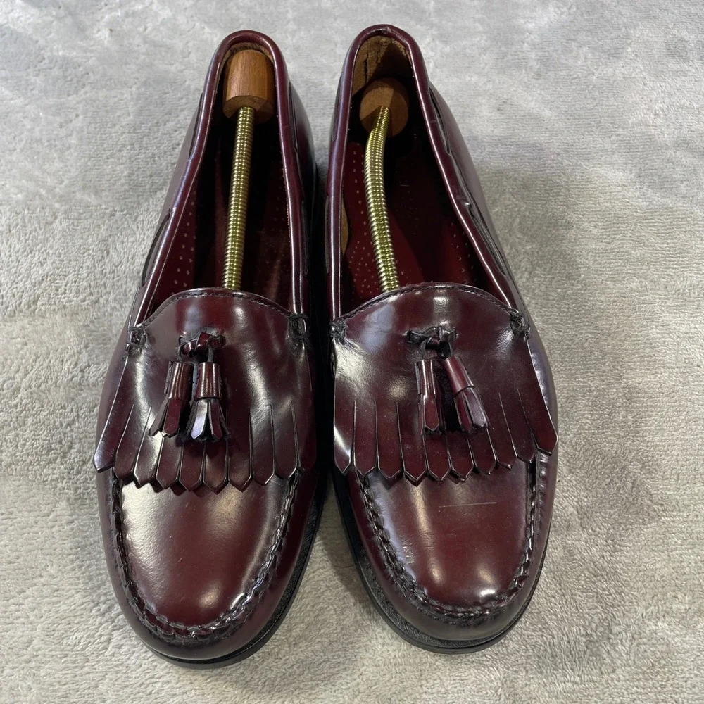 GH Bass Weejuns Layton Loafers Kiltie Mens 10.5 Burgundy Leather Tassel Office